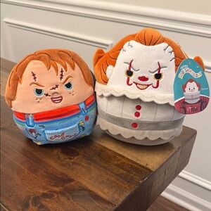 Squishmallows Chucky and Pennywise Plush Duo - Orange, Red, White, Gray